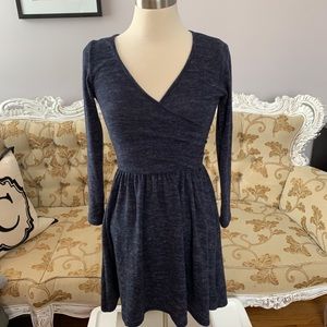 Wrap Long Sleeve Navy Sweater Dress